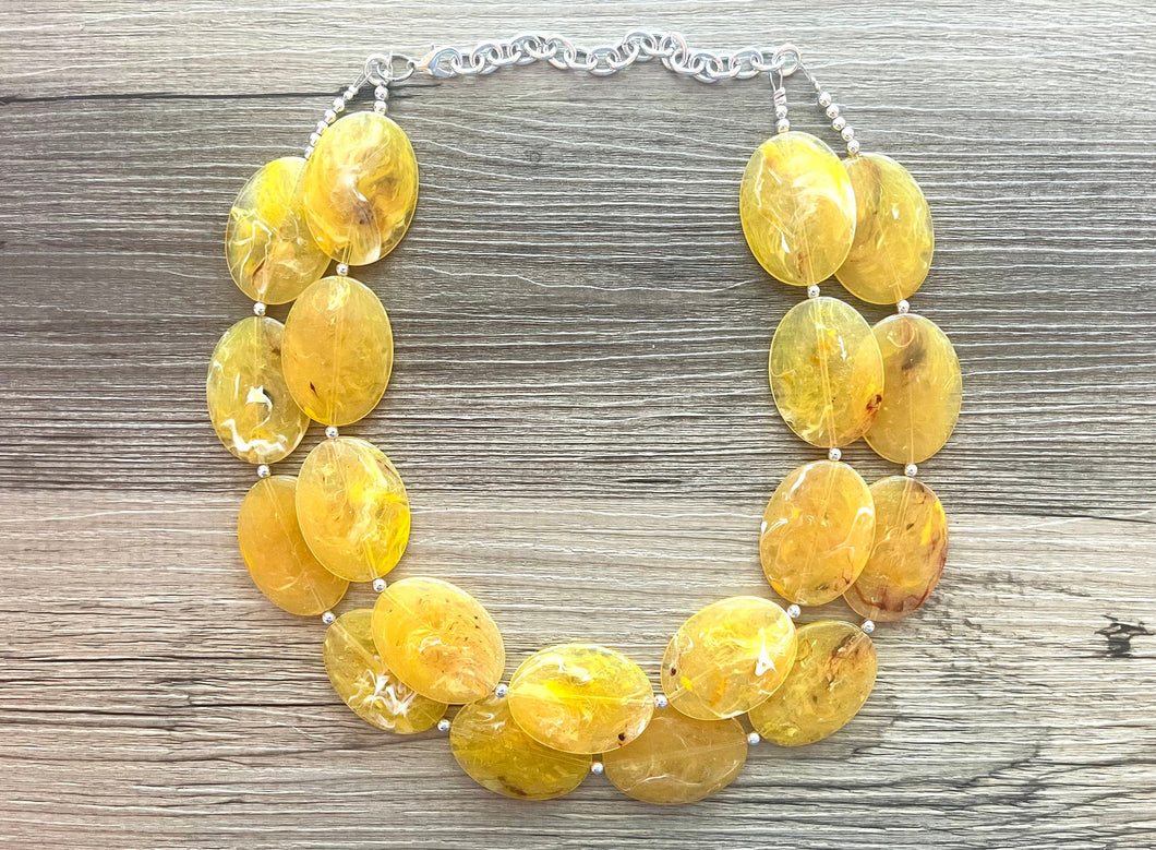 Sunny Yellow marigold Necklace, multi strand colorful jewelry, big beaded chunky statement necklace, yellow necklace, yellow earrings