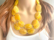 Load image into Gallery viewer, Sunny Yellow marigold Necklace, multi strand colorful jewelry, big beaded chunky statement necklace, yellow necklace, yellow earrings