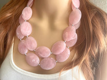 Load image into Gallery viewer, Blush Pink Chunky Statement Necklace, Big beaded jewelry, double strand Statement Necklace, chunky pink bib jewelry earrings