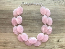 Load image into Gallery viewer, Blush Pink Chunky Statement Necklace, Big beaded jewelry, double strand Statement Necklace, chunky pink bib jewelry earrings