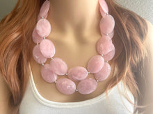 Load image into Gallery viewer, Blush Pink Chunky Statement Necklace, Big beaded jewelry, double strand Statement Necklace, chunky pink bib jewelry earrings