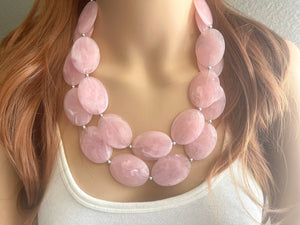 Blush Pink Chunky Statement Necklace, Big beaded jewelry, double strand Statement Necklace, chunky pink bib jewelry earrings