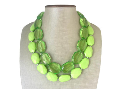 Chunky Statement Apple Green Necklace, multi strand colorful jewelry, big beaded chunky statement necklace, lime necklace, light green