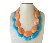 Load image into Gallery viewer, Orange &amp; Blue Chunky Statement Necklace, Big beaded jewelry, multi strand Statement Necklace, chunky Caribbean orange jewelry earrings