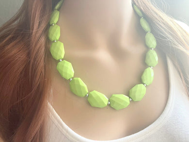 Apple Green Long Single Strand Big Beaded Statement Necklace, green Jewelry, green beaded necklace, green beaded necklace, bridesmaid