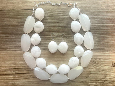 White Necklace, multi strand jewelry, big beaded chunky statement necklace, white necklace, bridesmaid necklace, bib necklace, white