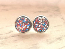 Load image into Gallery viewer, 4th of July Confetti Earrings, Statement pierced Jewelry stud earrings, red white blue earrings, Americana jewelry, Independence Day