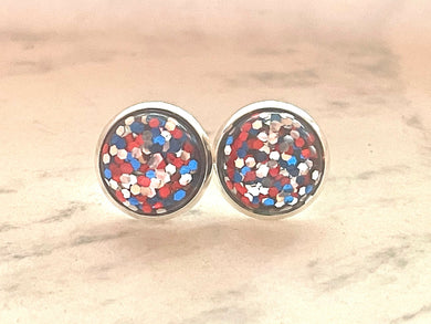 4th of July Confetti Earrings, Statement pierced Jewelry stud earrings, red white blue earrings, Americana jewelry, Independence Day