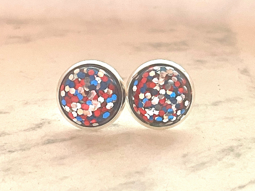 4th of July Confetti Earrings, Statement pierced Jewelry stud earrings, red white blue earrings, Americana jewelry, Independence Day