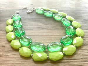 Chunky Statement Apple Green Necklace, multi strand colorful jewelry, big beaded chunky statement necklace, lime necklace, light green