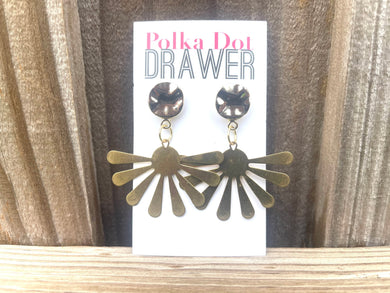 Gold Flower earrings, sunburst earrings, floral gold geometric earrings pierced dangle drop Statement, clearance OOAK gold drop dangle