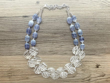 Load image into Gallery viewer, Purple Glass Swirl &amp; White Stripe Chunky Statement Necklace, multi strand colorful jewelry, white gemstone statement necklace