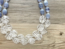 Load image into Gallery viewer, Purple Glass Swirl &amp; White Stripe Chunky Statement Necklace, multi strand colorful jewelry, white gemstone statement necklace