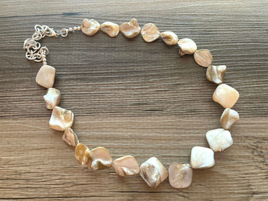 Chunky Single Strand Strand Coral Shell Statement Necklace, creamy tan beaded jewelry, shell necklace coral jewelry, white necklace