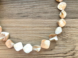 Chunky Single Strand Strand Coral Shell Statement Necklace, creamy tan beaded jewelry, shell necklace coral jewelry, white necklace