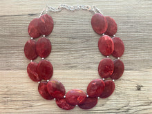 Load image into Gallery viewer, Deep Red Chunky Statement Necklace, Big beaded jewelry, double strand Statement Necklace, chunky red bib jewelry earrings