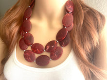 Load image into Gallery viewer, Deep Red Chunky Statement Necklace, Big beaded jewelry, double strand Statement Necklace, chunky red bib jewelry earrings