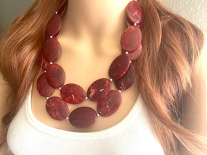 Deep Red Chunky Statement Necklace, Big beaded jewelry, double strand Statement Necklace, chunky red bib jewelry earrings