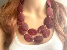 Load image into Gallery viewer, Deep Red Chunky Statement Necklace, Big beaded jewelry, double strand Statement Necklace, chunky red bib jewelry earrings