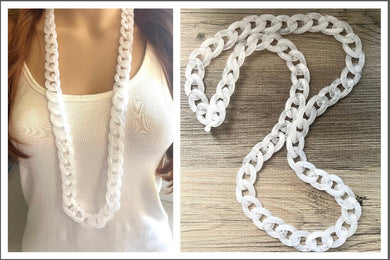 Long Acrylic necklace, white creamy linking acetate necklace, chain necklace, statement necklace jewelry, white necklace