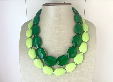 Chunky Statement Apple Green Necklace, multi strand colorful jewelry, big beaded chunky statement necklace, lime necklace, light green