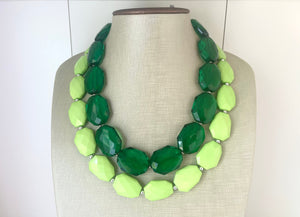Chunky Statement Apple Green Necklace, multi strand colorful jewelry, big beaded chunky statement necklace, lime necklace, light green