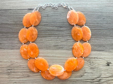 Load image into Gallery viewer, Orange Peel Chunky Statement Necklace, Big beaded jewelry, double strand Statement Necklace, chunky clementine bib jewelry earrings