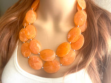 Load image into Gallery viewer, Orange Peel Chunky Statement Necklace, Big beaded jewelry, double strand Statement Necklace, chunky clementine bib jewelry earrings