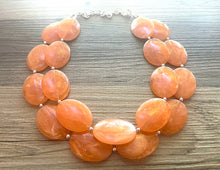 Load image into Gallery viewer, Orange Peel Chunky Statement Necklace, Big beaded jewelry, double strand Statement Necklace, chunky clementine bib jewelry earrings