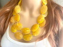 Load image into Gallery viewer, Sunny Yellow marigold Necklace, multi strand colorful jewelry, big beaded chunky statement necklace, yellow necklace, yellow earrings