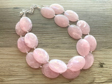 Load image into Gallery viewer, Blush Pink Chunky Statement Necklace, Big beaded jewelry, double strand Statement Necklace, chunky pink bib jewelry earrings