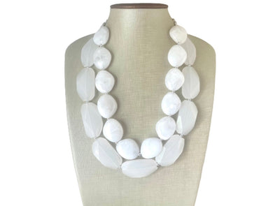 Double Layer White chunky statement necklace, bib jewelry cloudy white necklace, white jewelry, white beaded necklace, white bubble