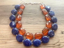 Load image into Gallery viewer, Brown &amp; Royal Blue Statement Necklace, Chunky Beaded Necklace, Chocolate Jewelry, dark blue Necklace, blue brown beaded necklace