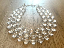 Load image into Gallery viewer, Chunky Clear Crystal Statement Necklace, Faceted Everyday neutral jewelry, statement necklace, triple silver accents chunky bib necklace