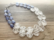 Load image into Gallery viewer, Purple Glass Swirl &amp; White Stripe Chunky Statement Necklace, multi strand colorful jewelry, white gemstone statement necklace