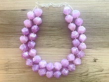 Load image into Gallery viewer, Light Purple Chunky Statement Necklace, Big beaded jewelry, Double Strand Statement Necklace, Bib necklace, bridesmaid wedding lavender