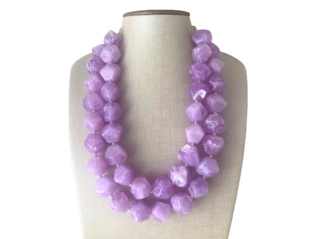 Light Purple Chunky Statement Necklace, Big beaded jewelry, Double Strand Statement Necklace, Bib necklace, bridesmaid wedding lavender