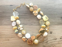 Load image into Gallery viewer, Gold Goddess &amp; White chunky statement necklace, big beaded jewelry, gifts for women bib jewelry Multi-Strand Nugget metallic gold painted