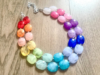 Bright Rainbow Beaded Necklace, Colorful Jewelry, Chunky statement necklace, big beaded necklace, rainbow jewelry, rainbow baby necklace