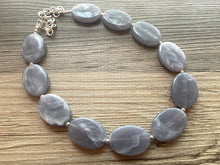 Load image into Gallery viewer, Gray Chunky Statement Necklace, Big beaded jewelry, single Strand Statement Necklace, Bib necklace, smoke gray bridesmaid wedding Smokey