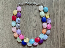 Load image into Gallery viewer, Bright Rainbow Beaded Necklace, Colorful Jewelry, Chunky statement necklace, big beaded necklace, rainbow jewelry, rainbow baby necklace