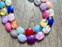 Load image into Gallery viewer, Bright Rainbow Beaded Necklace, Colorful Jewelry, Chunky statement necklace, big beaded necklace, rainbow jewelry, rainbow baby necklace