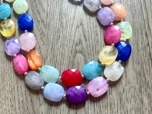 Bright Rainbow Beaded Necklace, Colorful Jewelry, Chunky statement necklace, big beaded necklace, rainbow jewelry, rainbow baby necklace