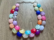 Load image into Gallery viewer, Bright Rainbow Beaded Necklace, Colorful Jewelry, Chunky statement necklace, big beaded necklace, rainbow jewelry, rainbow baby necklace