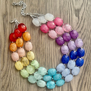 Triple Rainbow Beaded Necklace, Colorful Jewelry, Chunky statement necklace, big beaded necklace, rainbow jewelry, rainbow baby confetti