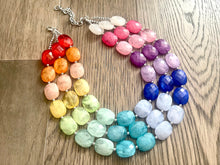 Load image into Gallery viewer, Triple Rainbow Beaded Necklace, Colorful Jewelry, Chunky statement necklace, big beaded necklace, rainbow jewelry, rainbow baby confetti