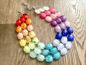 Triple Rainbow Beaded Necklace, Colorful Jewelry, Chunky statement necklace, big beaded necklace, rainbow jewelry, rainbow baby confetti