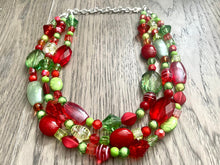 Load image into Gallery viewer, Christmas Jewelry Set, Red, Green, and BLING! Holiday Necklace Earrings Bracelet Jewelry, Red Green Jewelry, Beaded Christmas Gift Present