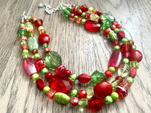 Load image into Gallery viewer, Christmas Jewelry Set, Red, Green, and BLING! Holiday Necklace Earrings Bracelet Jewelry, Red Green Jewelry, Beaded Christmas Gift Present