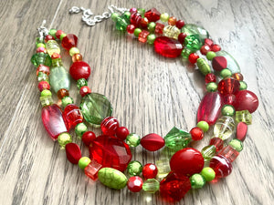 Christmas Jewelry Set, Red, Green, and BLING! Holiday Necklace Earrings Bracelet Jewelry, Red Green Jewelry, Beaded Christmas Gift Present